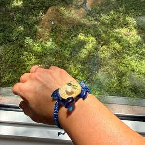 Blue Macrame with Resin Sea Turtle Adjustable Bracelet, natural shells and sand